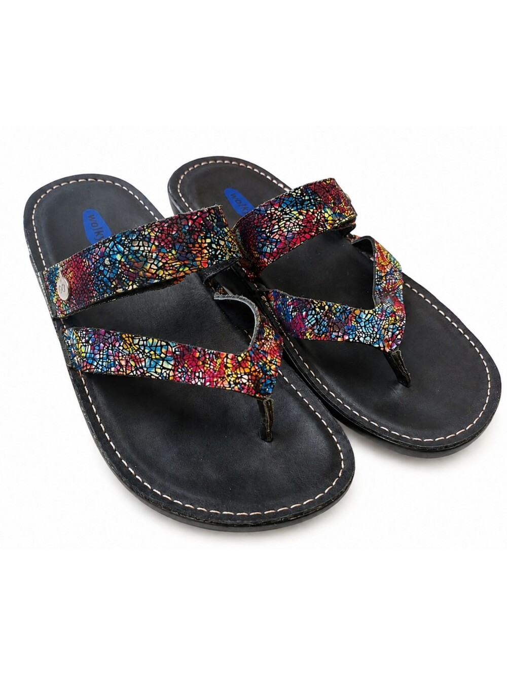 Wolky Tahiti Multicolor Mosaic Leather Comfort Sandals Adjustable EU 41 US 10